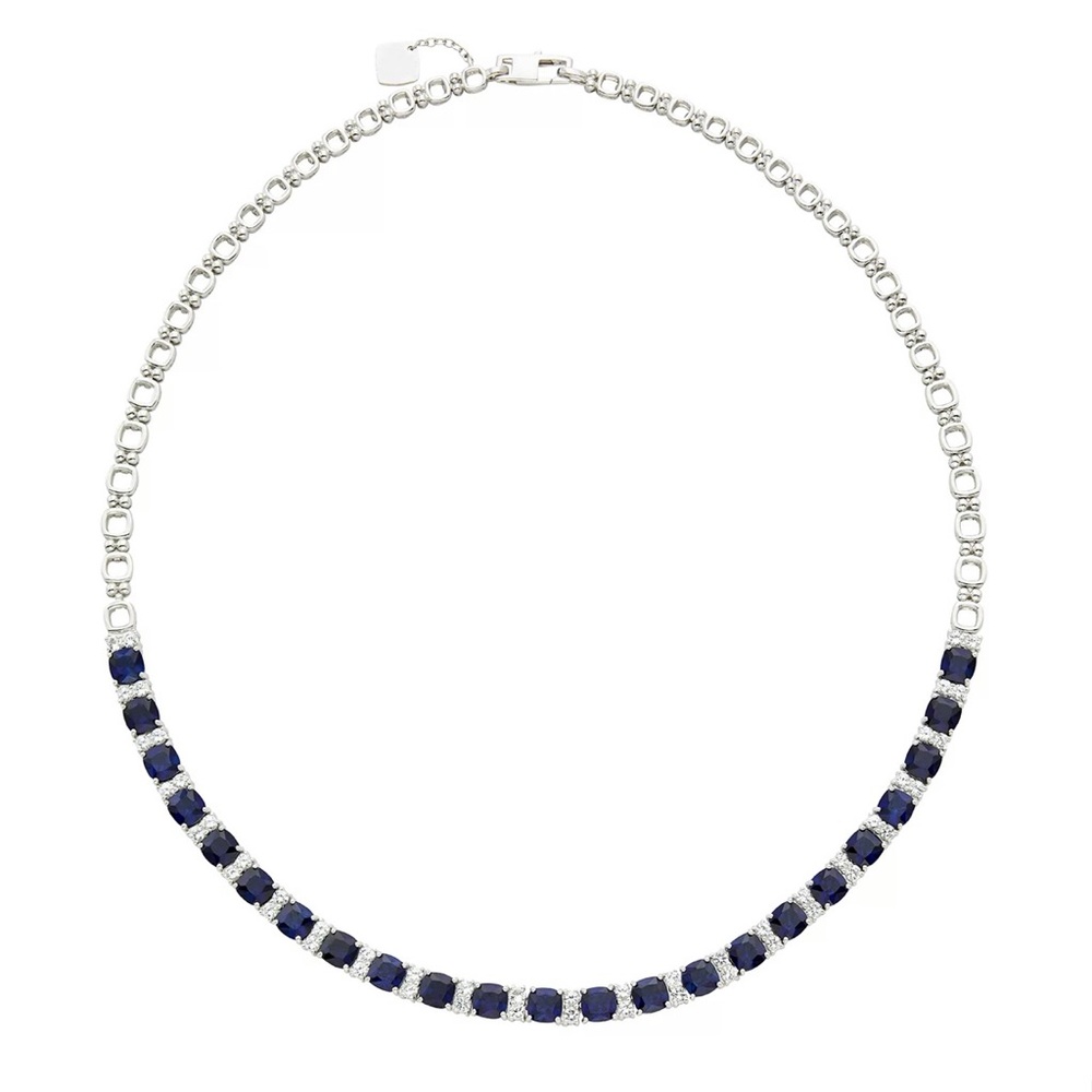 STERLING SILVER NECKLACE WITH BLUE & WHITE SAPPHIRE STONES